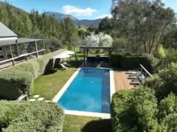An aerial photo of the pool area at 215 Mt Buffalo